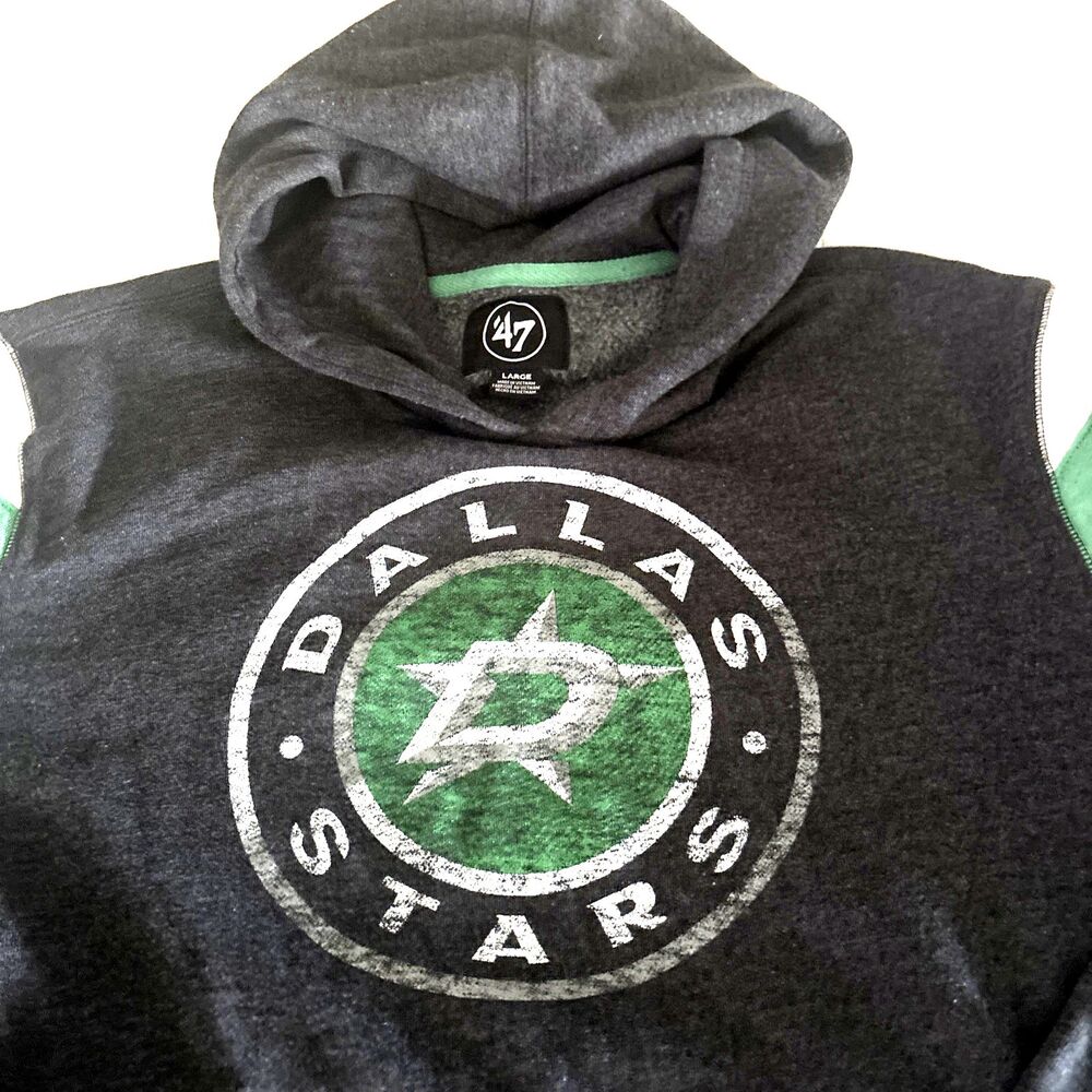 47 Brand Dallas Stars Hoodie Men’s Large NHL Pullover Heather with Green HOCKEY - Picture 2 of 4